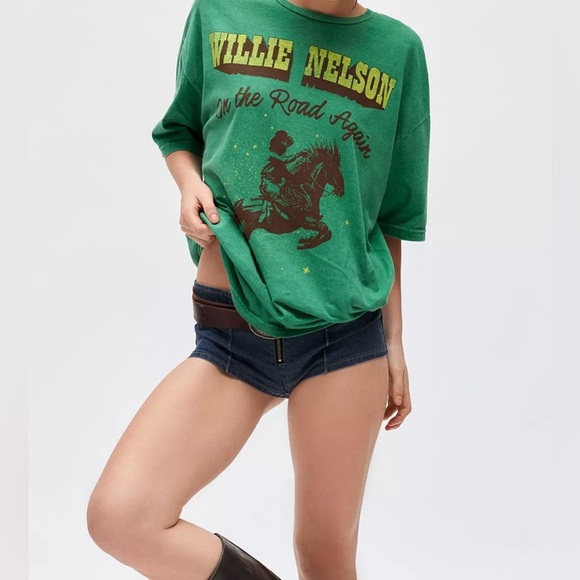 Willie Nelson Route 66 Green One Size Cotton Baggy T-Shirt - Picture 2 of 4